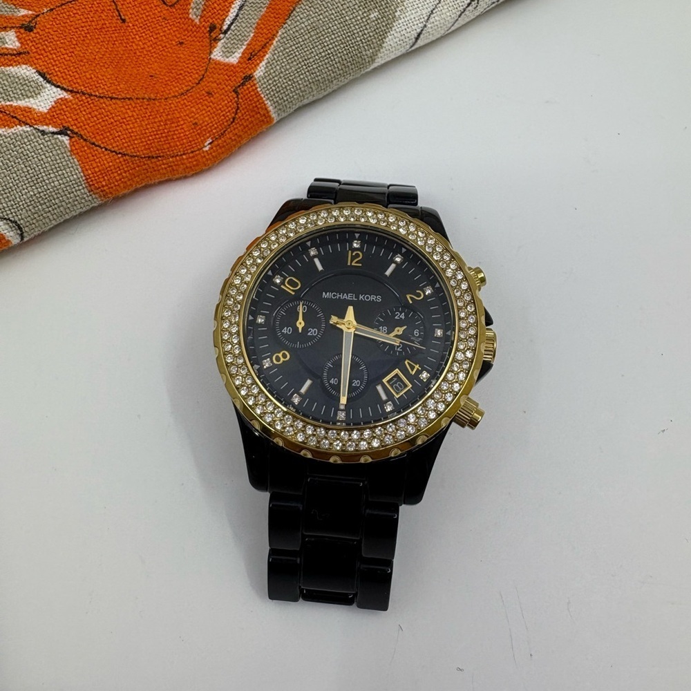 Authentic‎ Michael Kors Chronograph Quartz Crystal Black Dial Ladies Watch - Picture 3 of 14